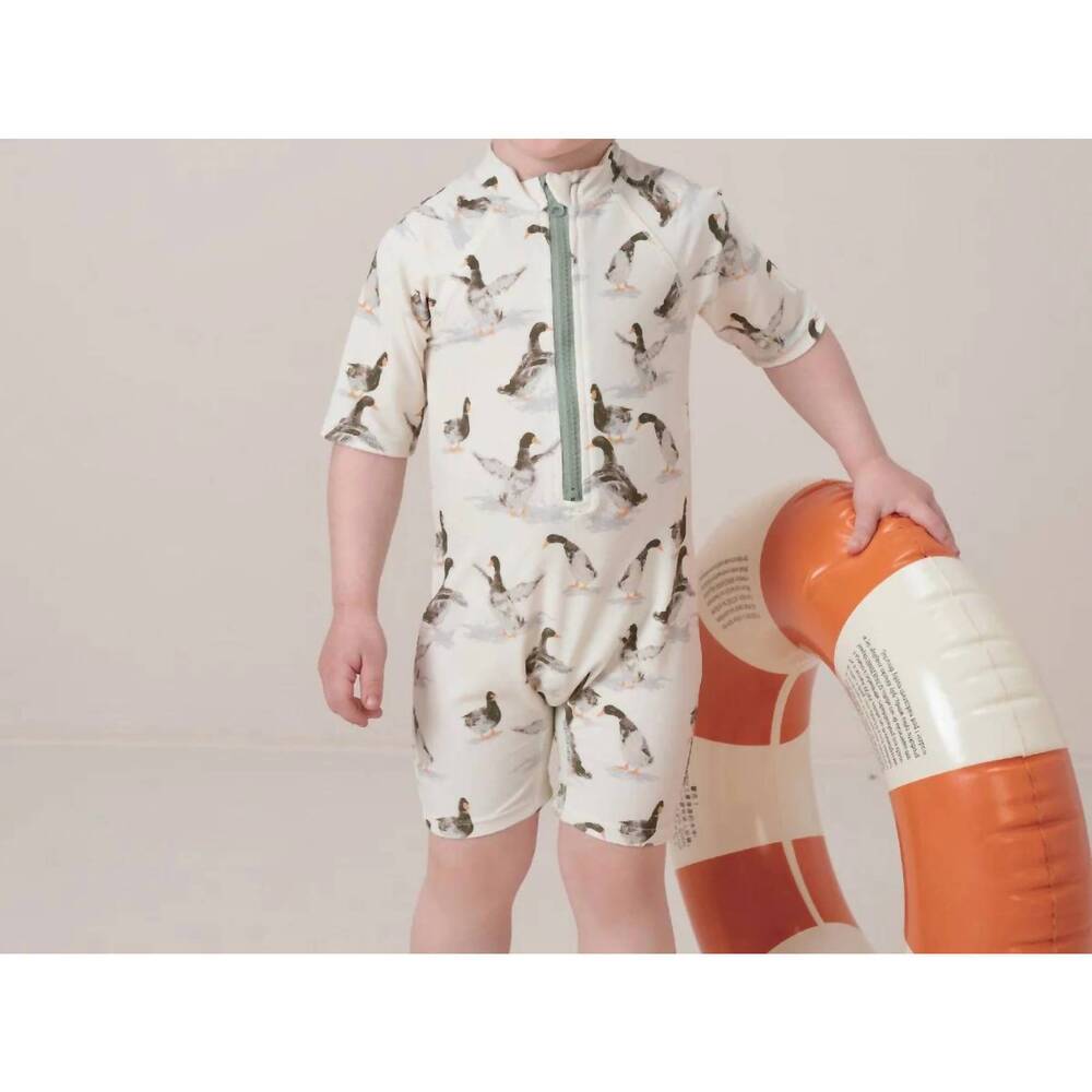 NEW MILKBARN kid's goose zipper shortall swimsuit in blue